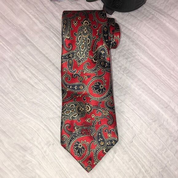 The Red Barn Sistine Satin By Countess Mara Stunning Red Ivory Navy Green Tie - Picture 1 of 13
